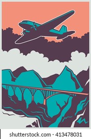 Retro Poster With Airplane. Vector Illustration.
