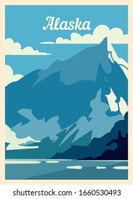 Retro poster Alaska city skyline. vintage, Alaska vector illustration.