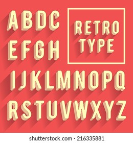 Retro poster alphabet. Retro font with shadow. Latin alphabet letters