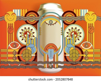 Retro-Poster im Art-Deco-Stil mit Bierdose. Es kann nützlich sein, ob es sich um eine bestimmte Show, eine Clubveranstaltung oder eine besondere Attraktion handelt.