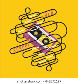 Retro poster with a audio cassette and tangled tape