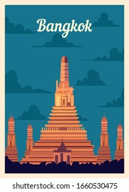 Retro poster Bangkok city skyline. vintage, Bangkok vector illustration.