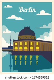 Retro poster Berlin city skyline. vintage, Berlin vector illustration.