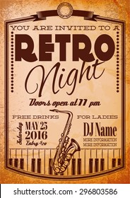 retro poster for billboard with a saxophone and piano