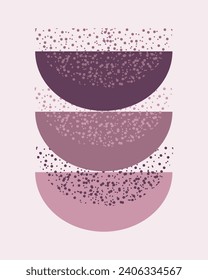 Afiche retro al estilo boho. Paisaje abstracto con luna, sol y rama con hojas. Arte mural, diseño mínimo, vector