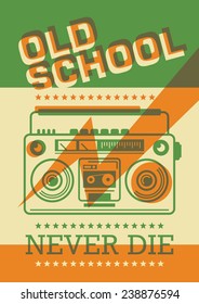Retro poster with boom box. Vector illustration.