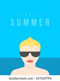 Retro poster boy on the beach vintage vector background