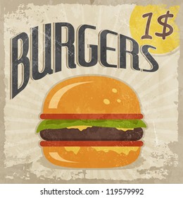 Retro poster Burgers with price