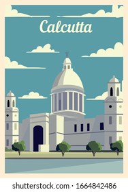 Retro poster Calcutta city skyline. Calcutta vintage, vector illustration.