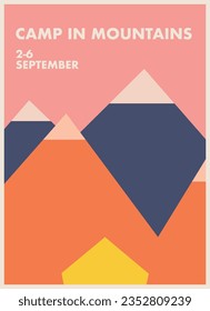 afiche retro para acampar en las montañas
