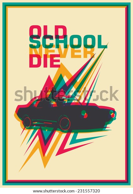 Retro poster with\
car. Vector\
illustration.