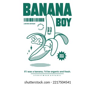 Retro Poster cartoon character of banana Graphic Design for T shirt Street Wear and Urban Style