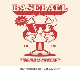 Cartel retro personaje de caricatura del béisbol Diseño Gráfico para camisetas Uso de la calle y estilo urbano