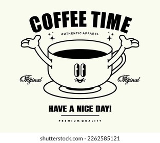  Retro Poster cartoon character of coffee time Graphic Design for T shirt Street Wear and Urban Style