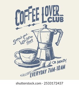 Retro Poster cartoon character of coffee. Graphic Design for T shirt Street Wear and Urban Style. Vector illustration. eps 