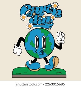 Retro Poster cartoon character of earth Graphic 