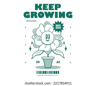 Retro Poster cartoon character of flower Graphic Design for T shirt Street Wear and Urban Style