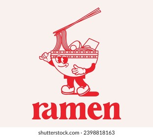  Retro Poster cartoon character of ramen, japanese food Graphic Design for T shirt Street Wear and Urban Style