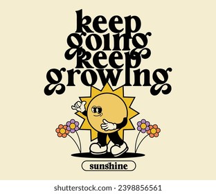 Retro Poster cartoon character of sun Graphic Design for T shirt Street Wear and Urban Style