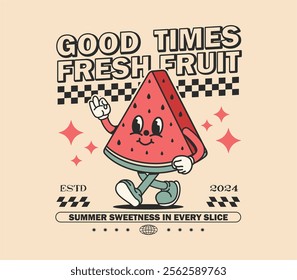 Retro Poster cartoon character of watermelon, Graphic Design for graphic tees, t-shirts, posters, stickers, merchandise, and more