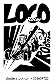 Retro Poster Cartoon Vintage Race Car "Loco Racer"