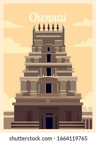 Retro Poster Chennai City Skyline. Chennai Vintage, Vector Illustration.