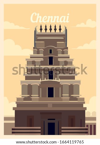 Retro poster Chennai city skyline. Chennai vintage, vector illustration.