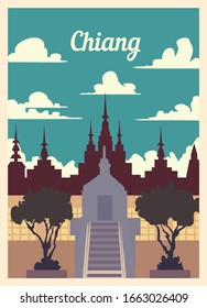 Retro poster Chiang city skyline. Chiang vintage, vector illustration.