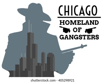 Retro Poster Chicago The City Inside The Silhouette Of A Gangster
(USA Chicago Willis Tower)