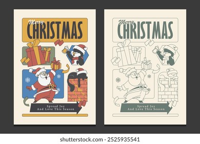 retro poster with Christmas-themed illustrations, vector illustration
