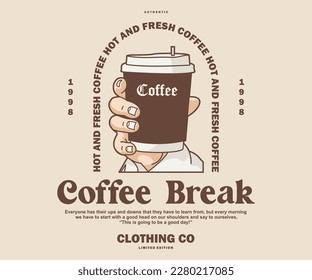  Retro Poster of coffee cup Graphic Design for T shirt Street Wear and Urban Style