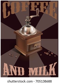 retro poster with coffee grinder in a realistic manner