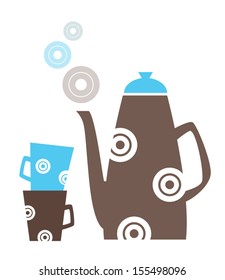 Retro poster with a coffee pot and cups