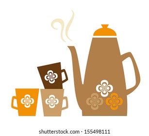 Retro poster with a coffee pot and cups