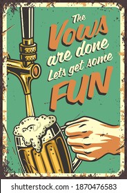 Retro poster with craft lager beer mug with foam. Pint in hand for bavarian oktoberfest