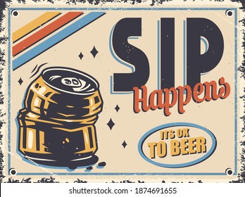 Retro poster with craft lager beer crumpled can. Bavarian oktoberfest