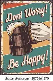 Retro poster with craft lager beer mug with foam. Pint in hand for bavarian oktoberfest