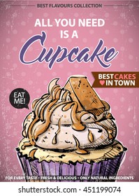 Retro poster with cupcake. Vector collection.
