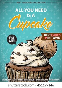 Retro poster with cupcake. Vector collection.