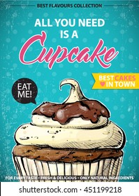 Retro poster with cupcake. Vector collection.