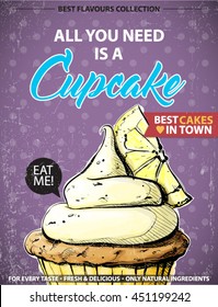Retro poster with cupcake. Vector collection.