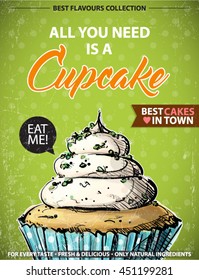 Retro poster with cupcake. Vector collection.