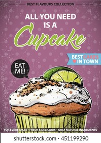 Retro poster with cupcake. Vector collection.