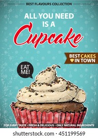 Retro poster with cupcake. Vector collection.