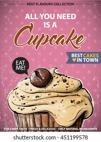 Retro poster with cupcake. Vector collection.