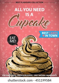 Retro poster with cupcake. Vector collection.