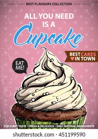Retro poster with cupcake. Vector collection.