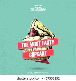 Retro poster with cupcake. Vector collection.