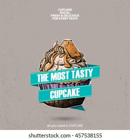 Retro poster with cupcake. Vector collection.