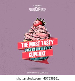 Retro poster with cupcake. Vector collection.